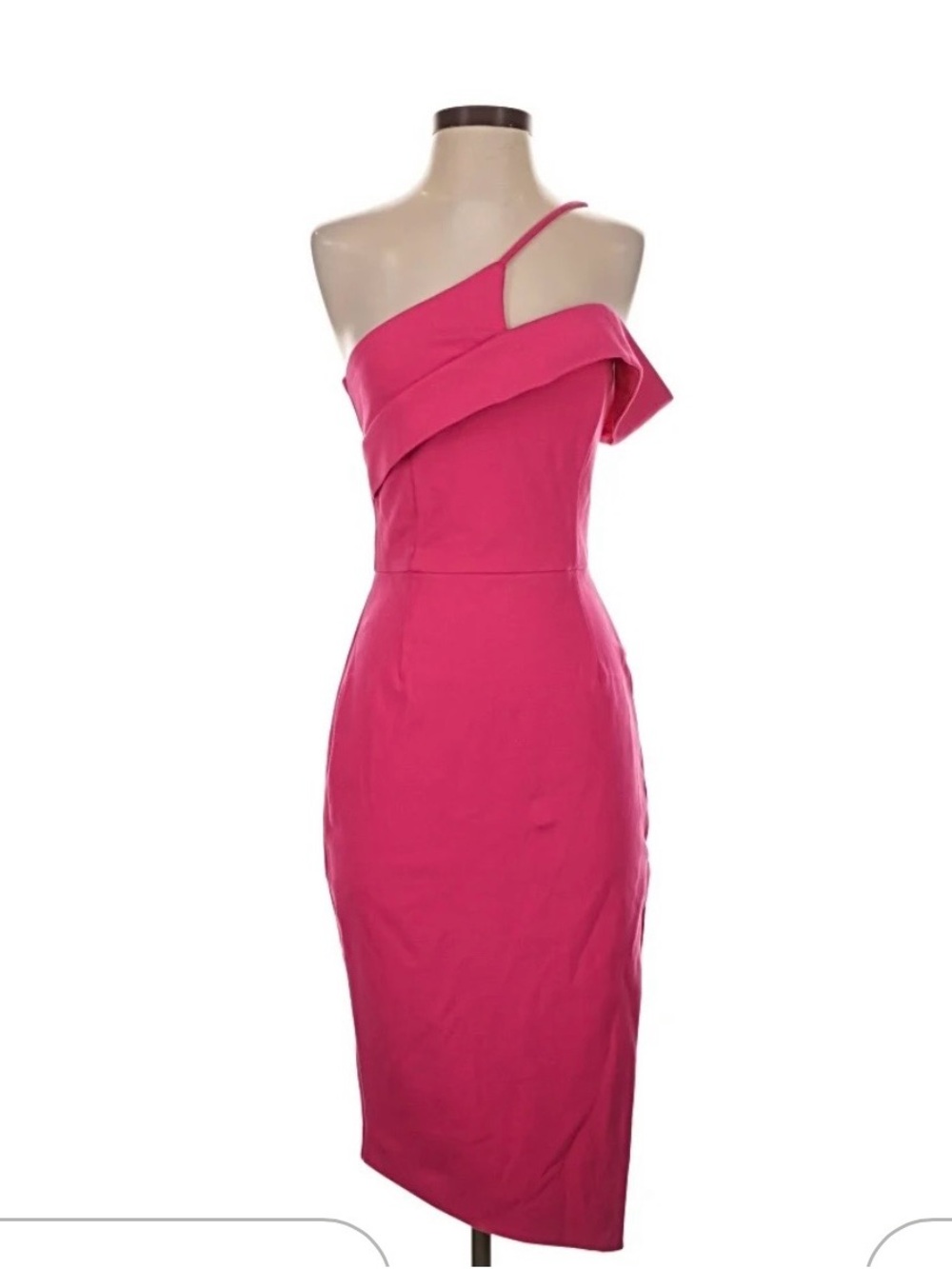 Lavish Alice One-Shoulder Hot Pink Midi Dress